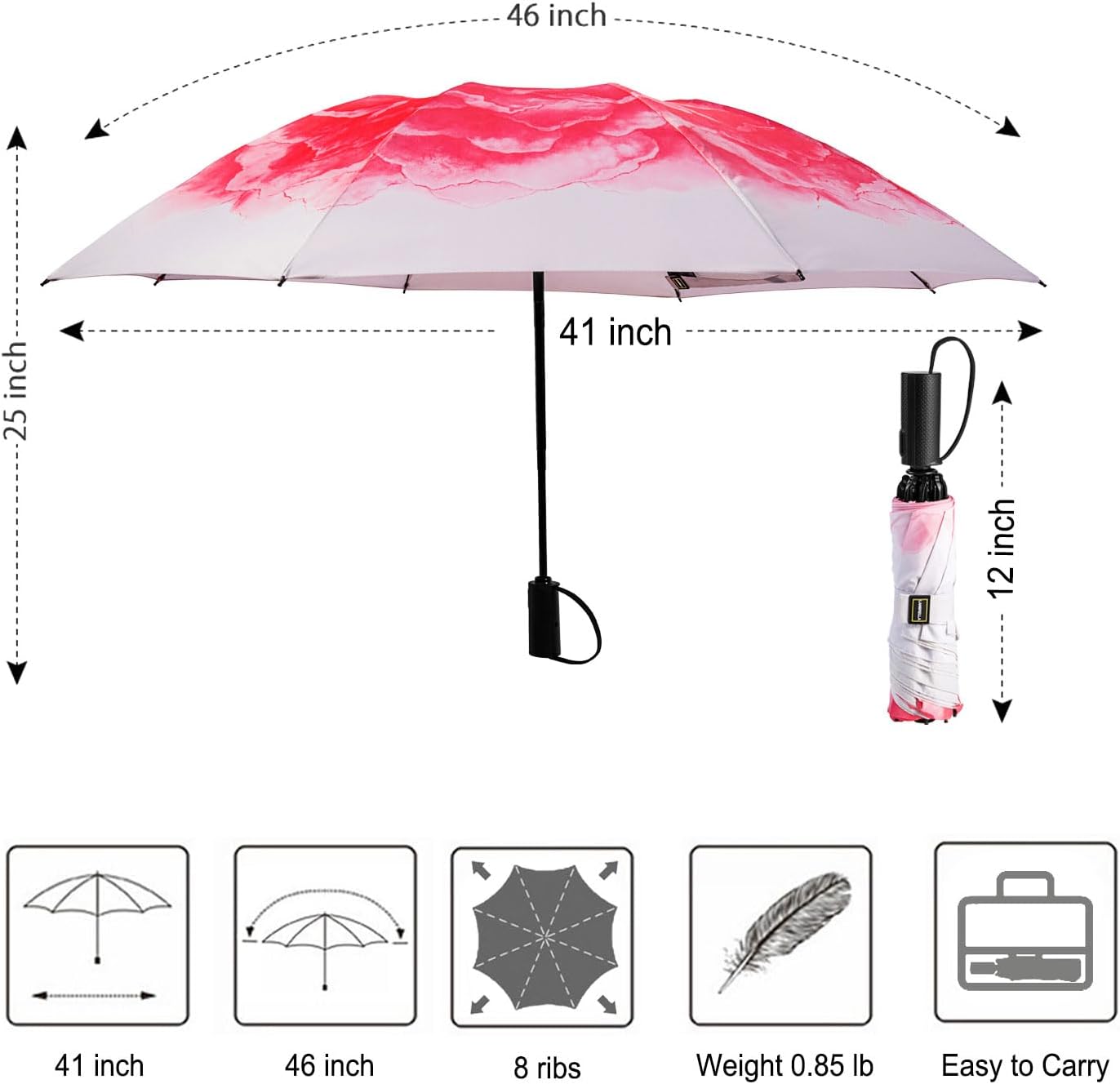 LANBRELLA Compact Reverse Folding Umbrella Auto Windproof Travel Umbrella