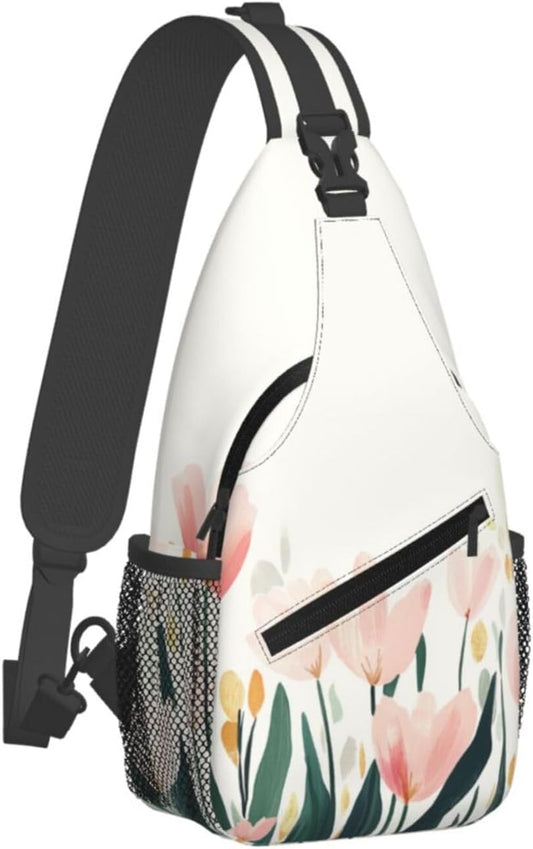 SUPLUCHOM Sling Bag Tulip Flower Watercolor Hiking Daypack Crossbody Shoulder Backpack Travel Chest Pack for Men Women