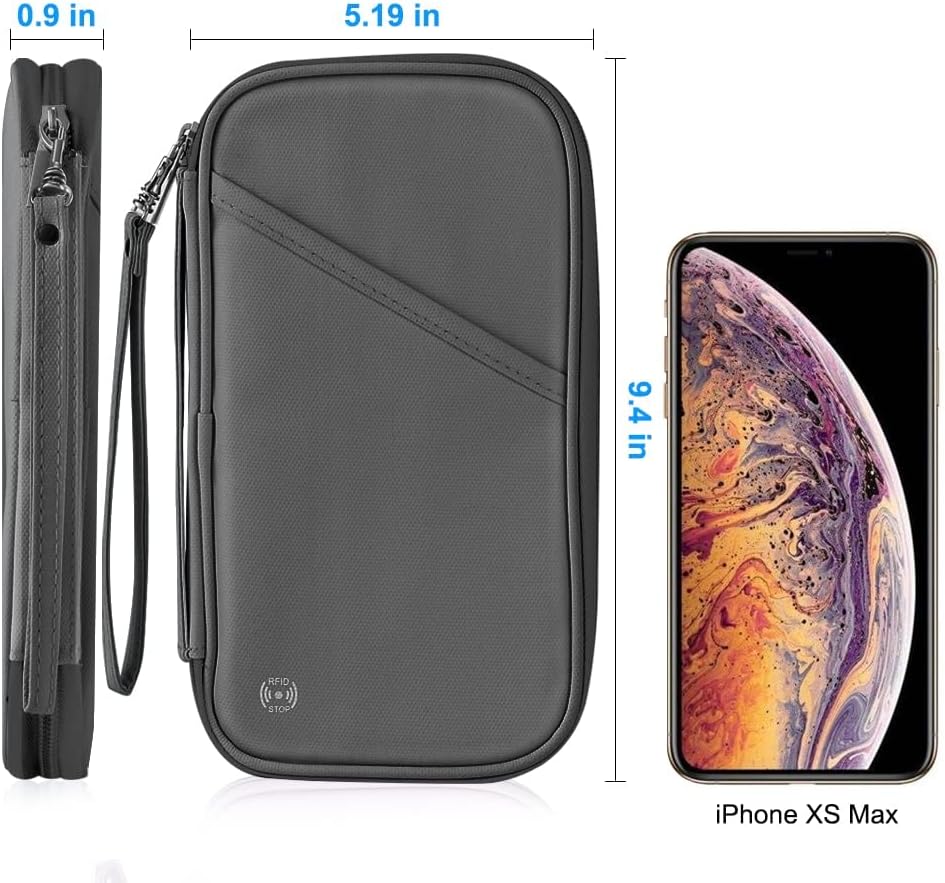 RFID Travel Passport Holder - Family Passport Wallet Holder, Lightweight Portable Travel Document Organizer Passport Card Cover with Zipper Pocket, Grey