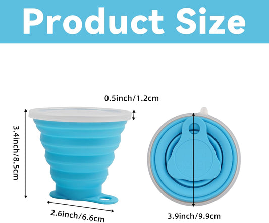 2 Pack Collapsible Silicone Travel Cups with Lids Portable Folding Camping Cups (Blue & Orange)