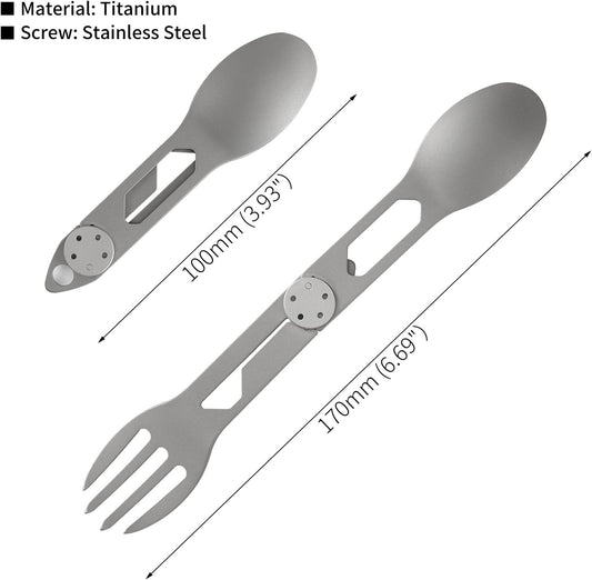 CMB Made Knives Titanium 2 in 1 Folding Fork and Spoon Combo Lightweight Camping Utensil, Spork for Backpacking, Hiking, Outdoor Survival Cutlery EDC Tool CMB-E01