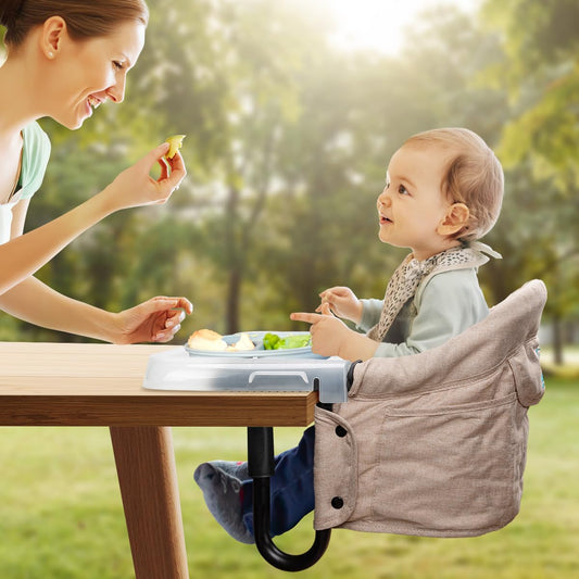 Hook On Chair with Removable Dining Tray,Portable Hook-On Chairs with Storage Bag, for Home and Travel(Khaki)