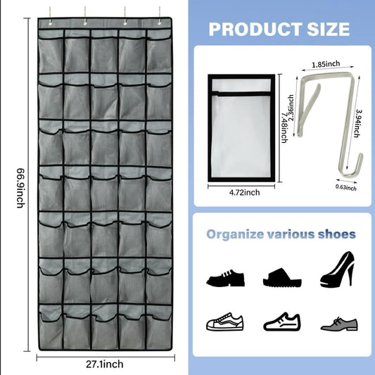35Large Pockets Over The Door Shoe Organizer, Mesh Pockets Shoe Holder Rack, Capacity Shoe Hanging Storage,door shoe rack With 4 Metal Hook.