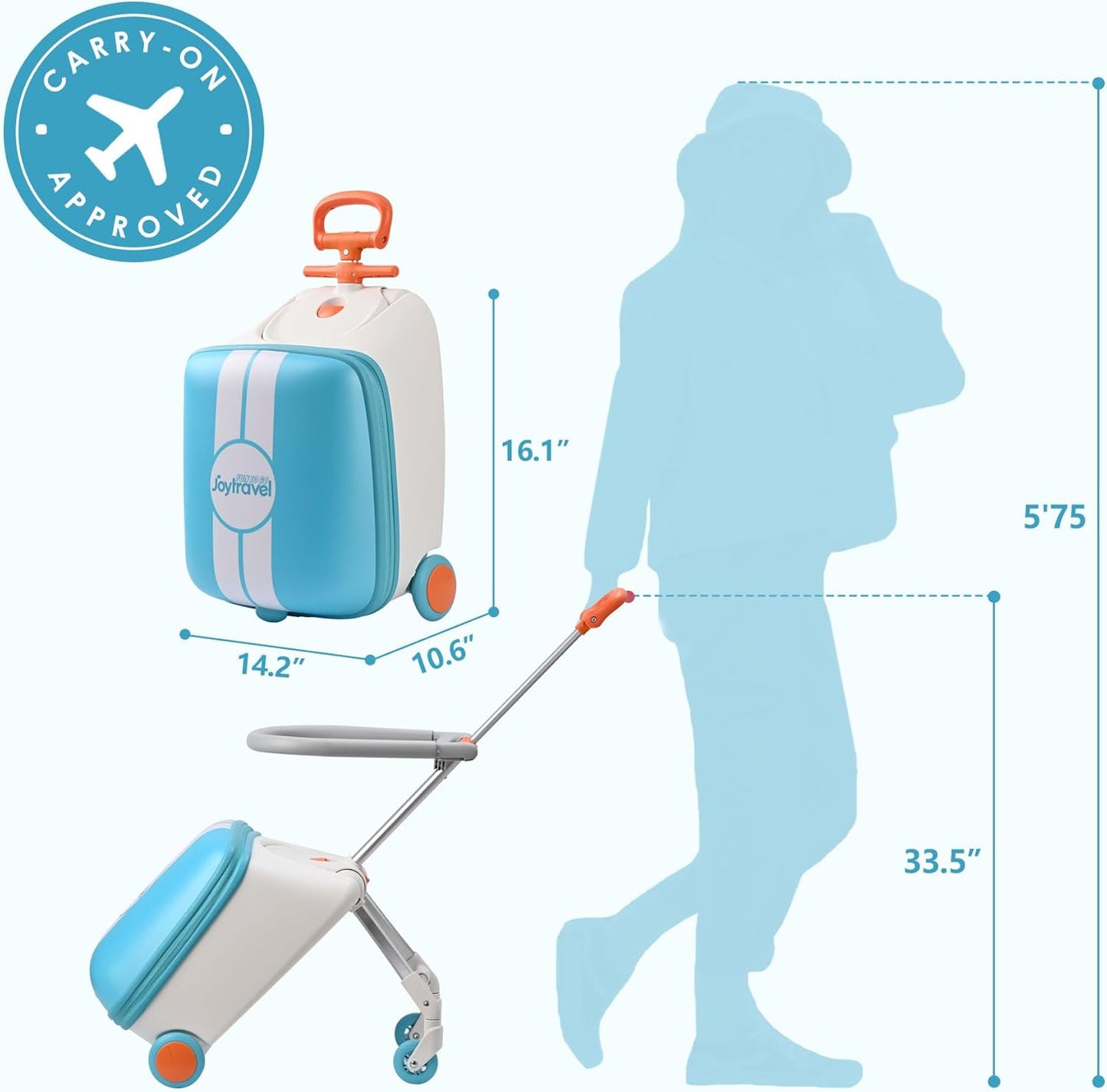 Kids Ride-on Luggage with Spinner Wheels Suitcase, Kid's Ride-On Suitcase Help Your Child Relax, Carry On Trolley Luggage (lightBlue)