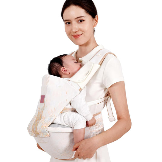 Bebamour Baby Carrier Newborn to Toddler with Hip Seat Baby Carrier Front and Back Carry Carrier with Head Hood, 3 PCS Teething Pads,Storage Bag (White-Knit)