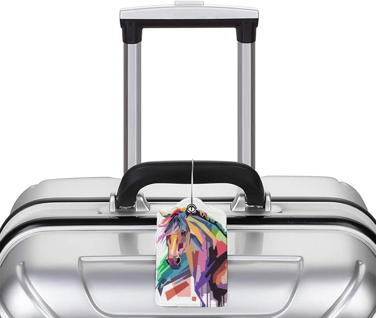 Horse Luggage Tags Set of 2 Suitcases Tags, Leather Bag Tags Artistic Animals Pattern Backpack Travel Bag, Cool Name Labels Identifiers Baggage Tags Women Girls Men Boys, 4.6 x 2.7 In