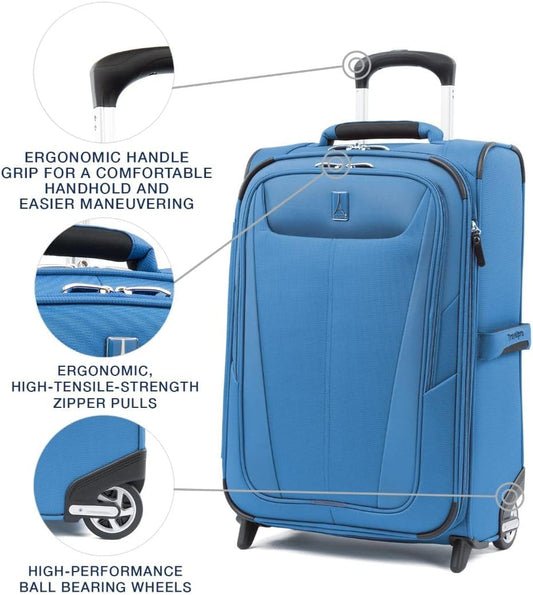 Travelpro Maxlite 5 Softside Expandable Upright 2 Wheel Carry on Luggage, Lightweight Suitcase, Men and Women, Azure Blue, Carry On 22-Inch