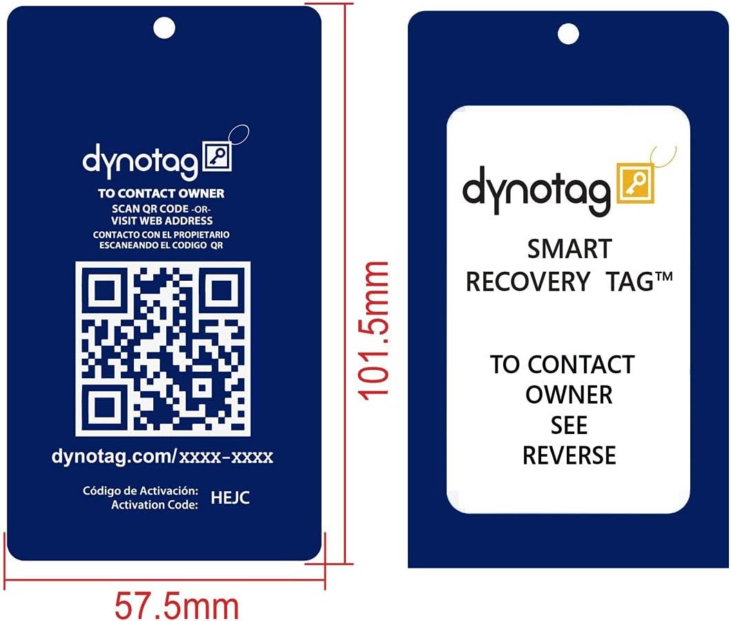 Dynotag® Web Enabled Smart Aluminum Convertible Luggage ID Tag + Braided Steel Loop, with DynoIQ™ & Lifetime Recovery Service (Sapphire Blue)