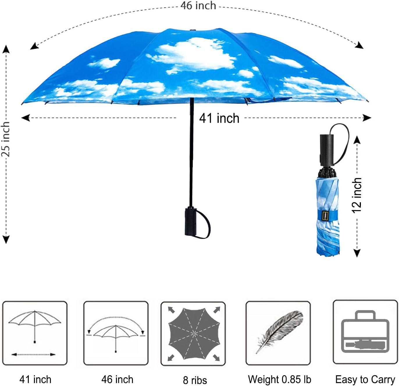 LANBRELLA Compact Reverse Folding Umbrella Auto Windproof Travel Umbrella
