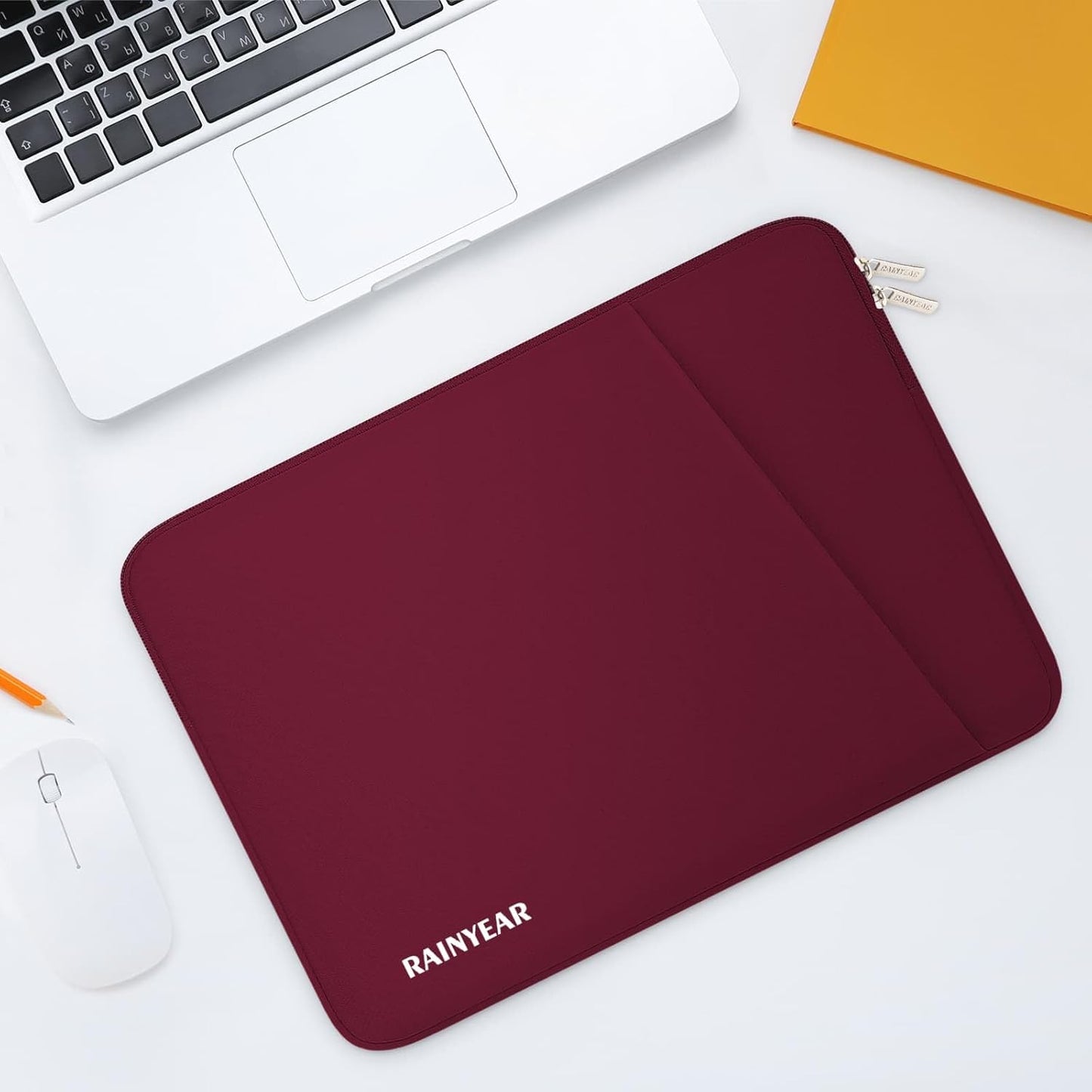 RAINYEAR Laptop Sleeve Case with Front Pocket, 15.6 Inch Protective Portable Case with Front Pocket, Briefcase Laptop Carrying Bag Cover Compatible for HP, Dell, Asus, Lenovo, Notebook, Red
