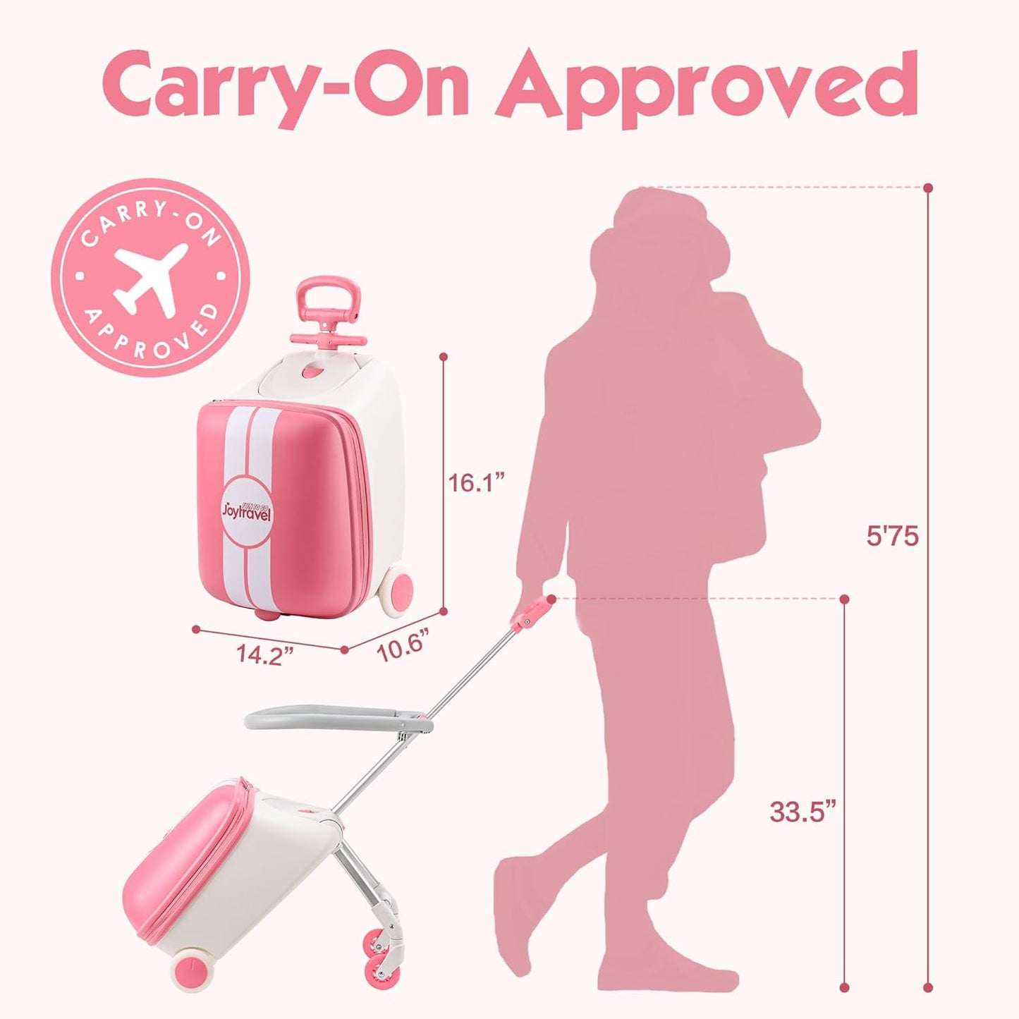 Kids Ride-on Luggage with Spinner Wheels Suitcase, Kid's Ride-On Suitcase Help Your Child Relax, Carry On Trolley Luggage (lightpink)