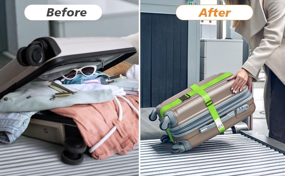 BILIONE Luggage Straps 88 inch Adjustable Suitcase Belt, Lockable Against Accidental Opening, Easy to Identify Travel Accessories, Add a Bag Connector(Rainbow Rainbow, 2)