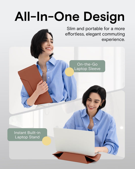 MOFT Laptop Carry Sleeve, 2-in-1 Laptop Bag & Stand for 14" MacBook Air/Pro & Dell/HP/Lenovo/Asus, Stylish Slim Computer Sleeve Bag with Expandable Storage for Computer Accessories, Sienna Brown