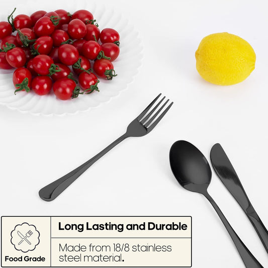 Travel Utensils with Case, Quatish Portable Silverware Set for Work, Stainless Steel Reusable Travel Cutlery Set, Fork and Spoon Set for Picnic, Camping, Gadgets, Lunch Box for Men, Black