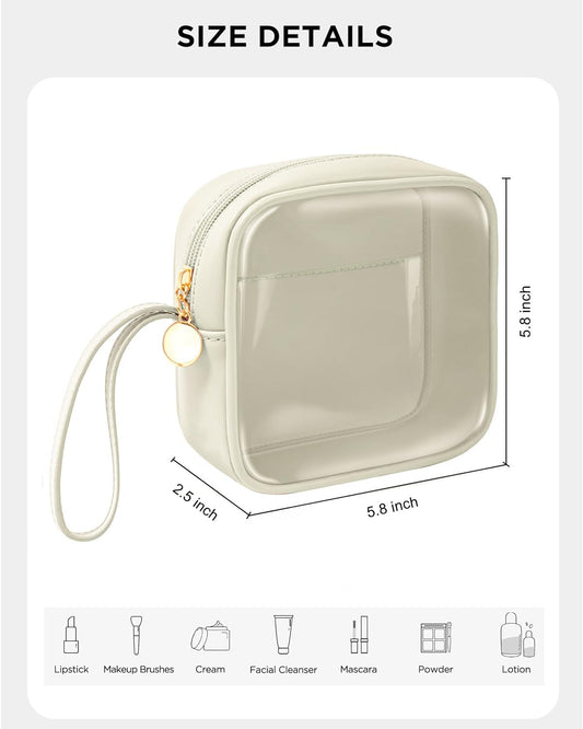 KOTORA TSA Approved Toiletry Bag with Mini Clear Makeup Bag Travel Size Beach Pool Bag Car Accessories for Women Her (Clear Mini-White)