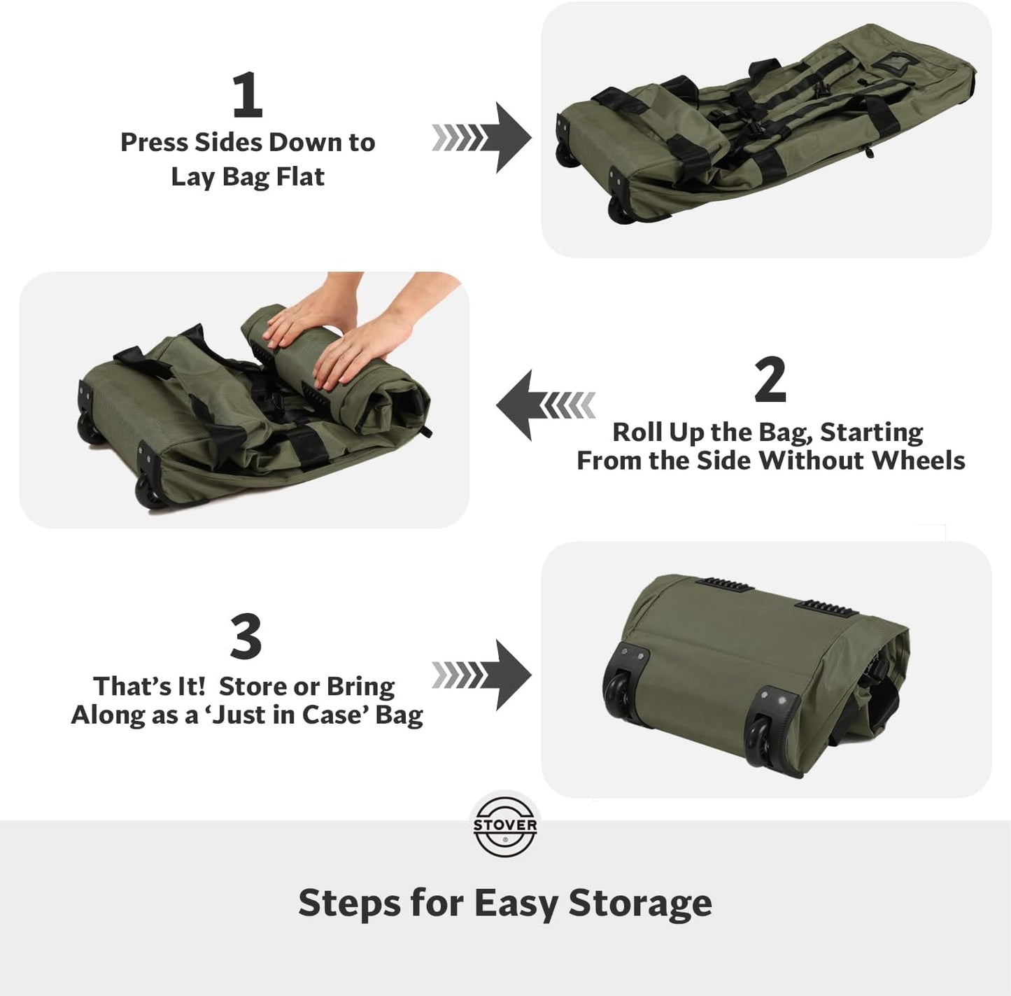 STOVER 100L Rolling Duffel Bag with Wheels, X-Large 35 Inch Durable Travel Duffle + Toiletry Bag, Heavy Duty, Packable w/Shoulder Straps- Use as Luggage or Backpack, Men/Women (Green)