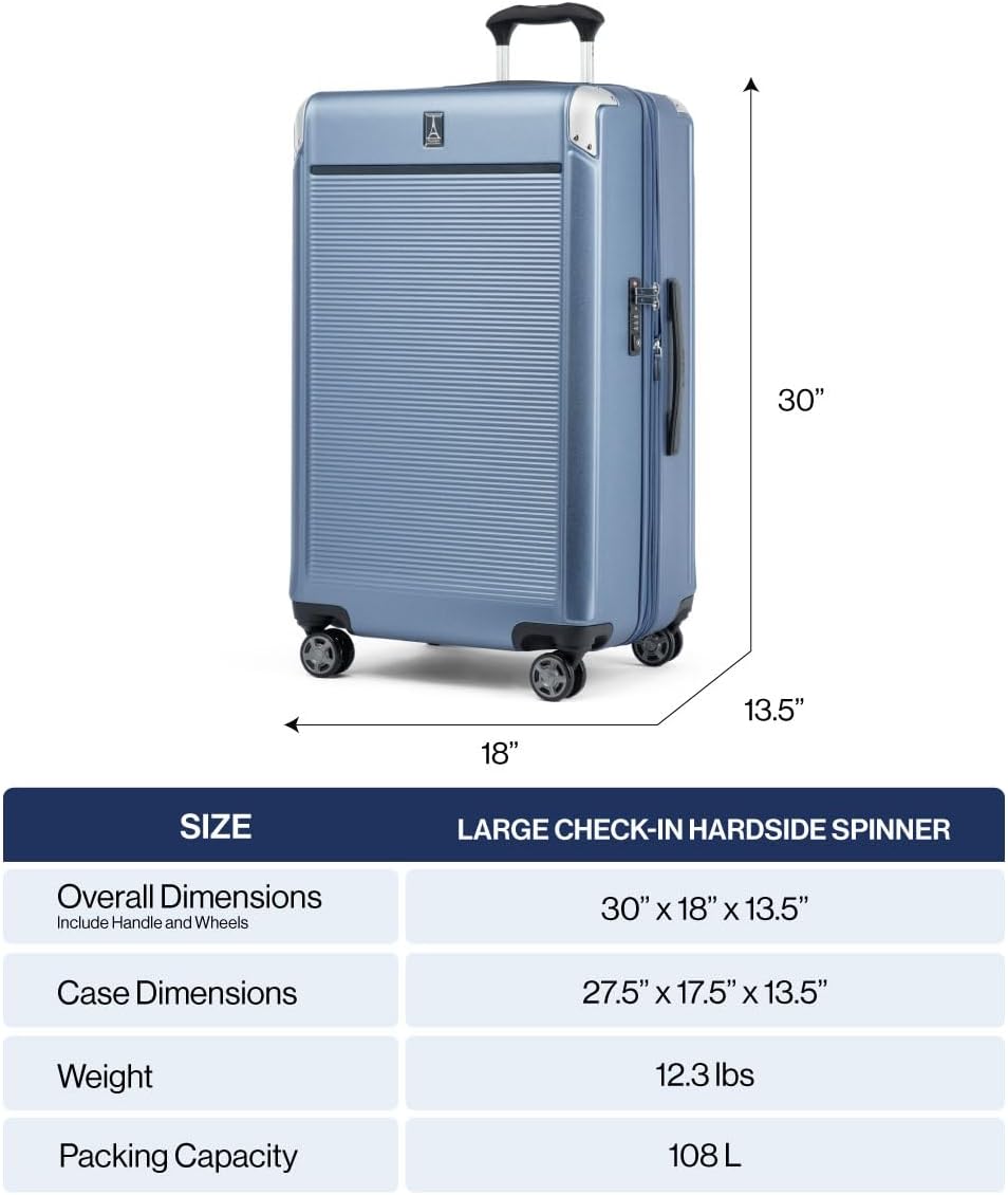 Travelpro Platinum Elite Hardside Expandable Checked Luggage, 8 Wheel Spinner, TSA Lock, Hard Shell Polycarbonate Suitcase, Shadow Black, Checked Large 28-Inch
