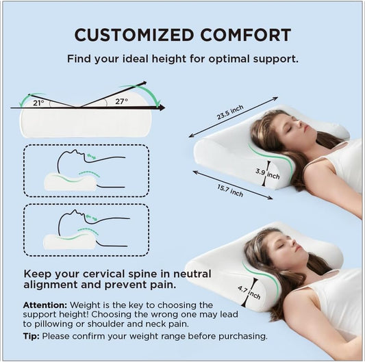 Bedsure Cervical Neck Pillow for Sleeping, Memory Foam with Cool-Touch Ice Pillowcases, Ergonomic Contour Pain Relief, Orthopedic Pillow for Neck Support for Side, Back, Stomach Sleepers 