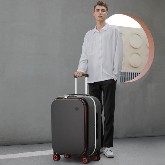 mixi Luggage Suitcase with Spinner Wheels, 24'' Checked Travel Luggage Aluminum Frame PC Hardside with TSA Lock & Cover - Rock Gray