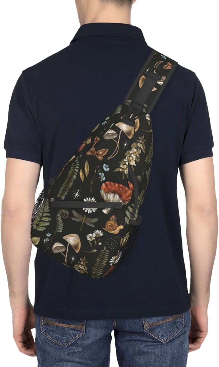 SUPLUCHOM Sling Bag Vintage Mushroom Leaf Forest Hiking Daypack Crossbody Shoulder Backpack Travel Chest Pack for Men Women Over 12 Years Old