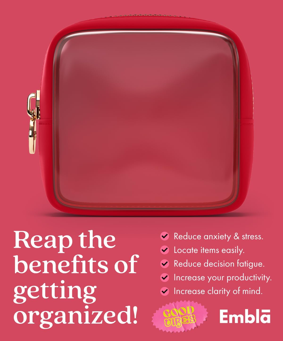 Clear Makeup Bag Zipper Pouch, Transparent Cosmetic Case Organizer, TSA Approved Travel Toiletry Case, Travel Accessories Essentials Makeup Tote for Women, Mini Cute Make up Bag for Purse - Ruby