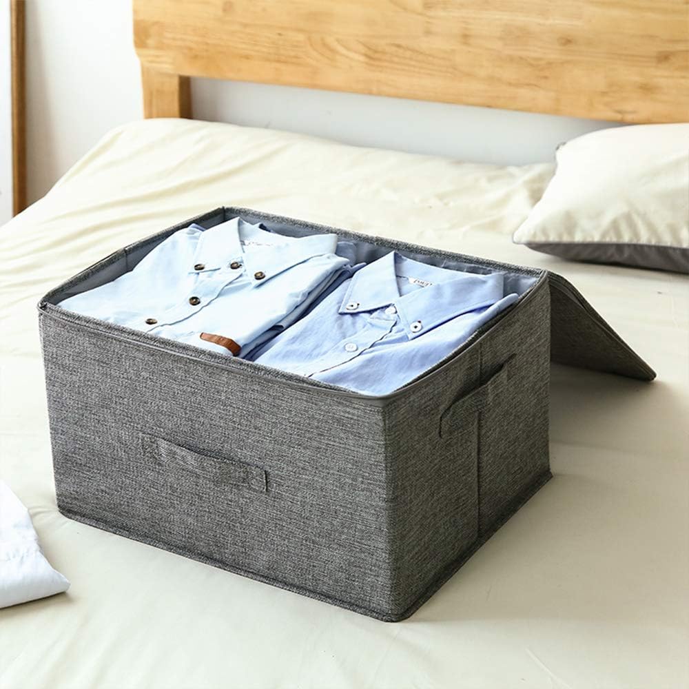 ANMINY 2PCS Storage Bins with Zipper Lids 51.9 Qt Lidded Fabric Storage Boxes Baskets Cubes with Handles Collapsible Washable Cotton Linen Closet Shelf Clothes Organizer - Gray, Extra Large