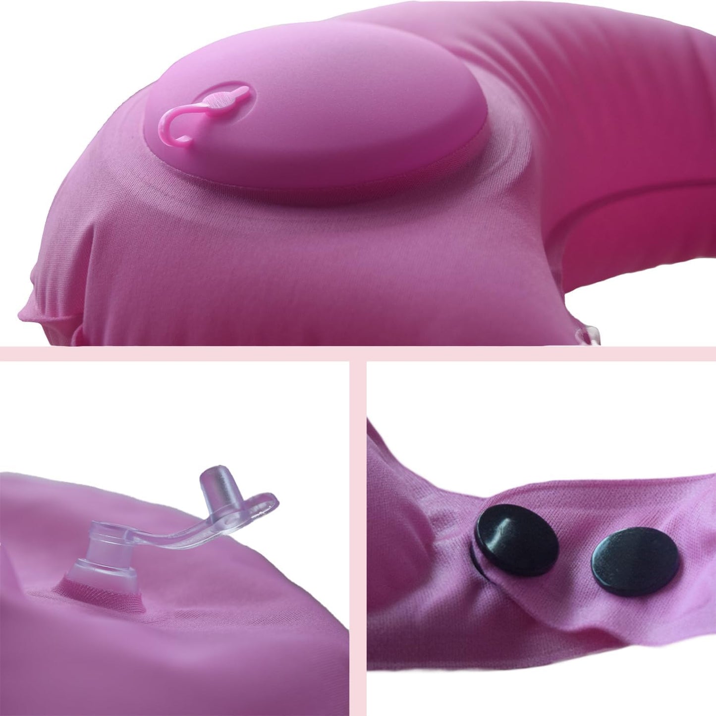 Inflatable Travel Pillow for Sleeping Airplane - Inflatable Neck Pillow for Traveling on Plane, Press to Inflate,Portable Travel Neck Pillow with Carry Bag (Pink)