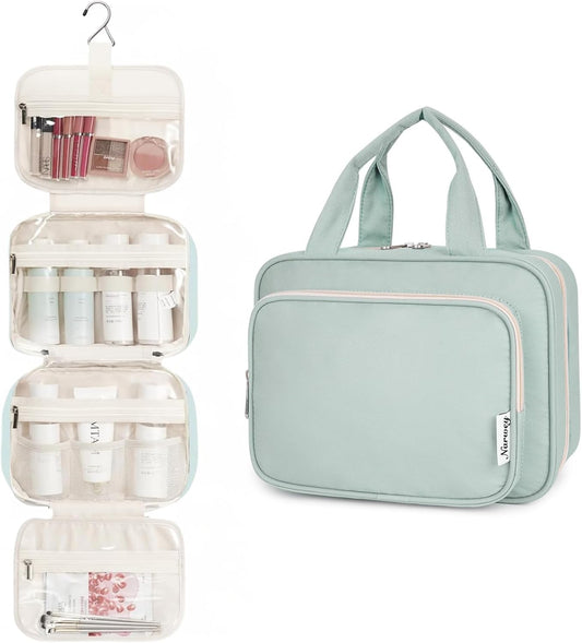 Narwey Hanging Toiletry Bag for Women Travel Makeup Bag Organizer Toiletries Bag for Travel Size Essentials Accessories Cosmetics (Mint Green (Medium))