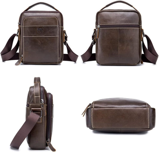 KPYWZER Genuine Leather Shoulder Bag Small Men Messenger Pack Handbag Sling Crossbody Bag Man Purse for Business