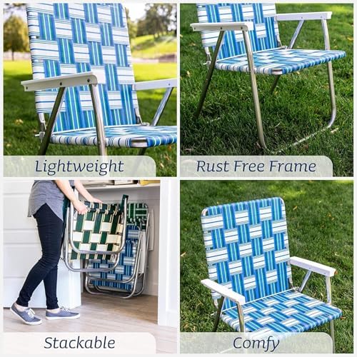 Lawn Chair USA - Outdoor Chairs for Camping | 2- Pack (Sea Island with White Arms & Charleston with Green Arms, Classic)