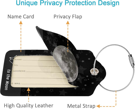 2 Pack Luggage Tag for Suitcase, Cute Unique Leather Suitcase Tags Identifiers with Privacy Name Address Labels & Durable Steel Loop for Women Men Travel