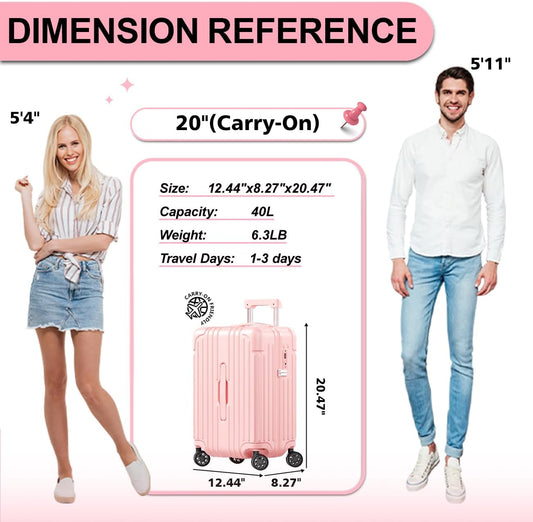 Krute Carry on Luggage 20 Inch USB Suitcases with Spinner Double Wheels Cup Holder PC+ABS Hardside Luggage with TSA Lock (Pink)