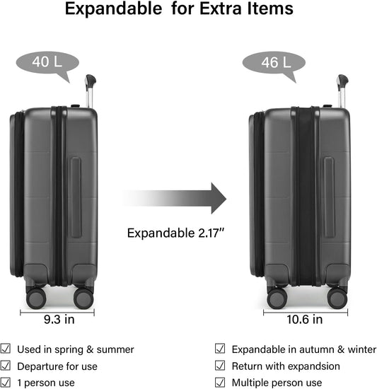 Hanke Hardside Expandable Carry On Luggage, 20 Inch Top Opening Trunk Luggages with Spinner Wheels, All-PC Hard Shell Carry-On Suitcase, Lightweight & TSA Airline Approved (Graphite Grey, 46L)