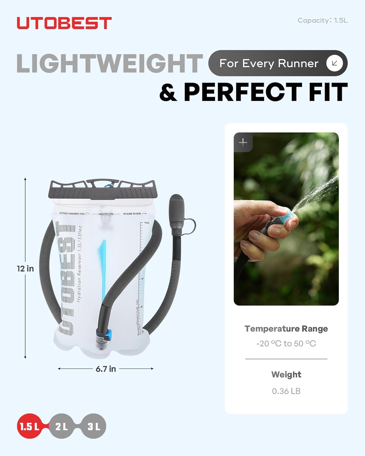 Hydration Bladder,TPU Water Bladder,Water Bladder for Hiking Backpack,BPA Free,Wide Opening,Leak-Proof,Water Reservoir for Hiking Cycling Camping Running