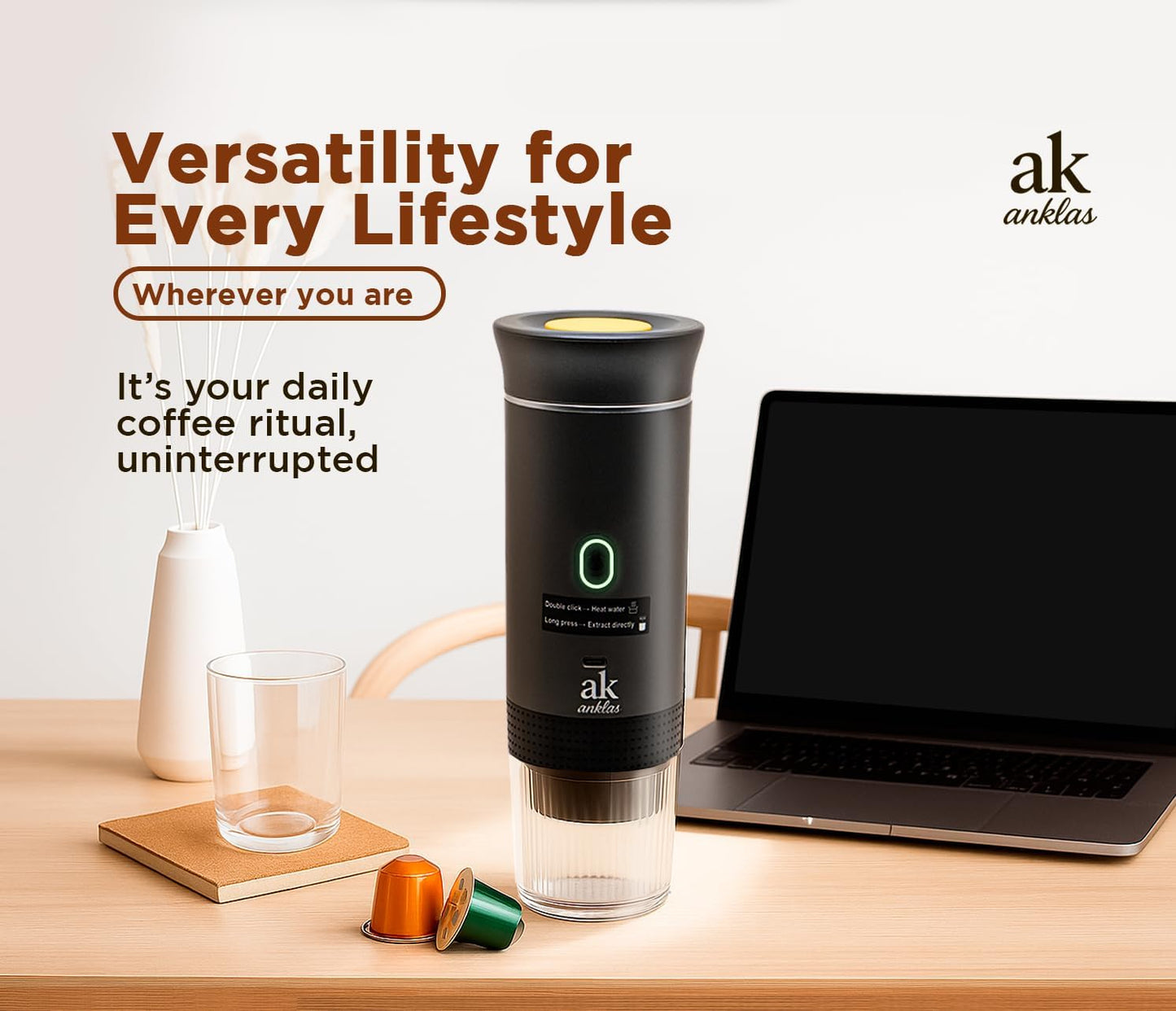 3-in-1 Portable Coffee Maker – Electric Espresso Machine for Travel – Compatible with Ground Coffee, NS & DG Capsules – USB-C Rechargeable Portable Espresso Maker (Gray)