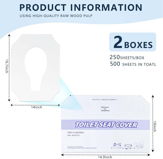 2 Pack (500 Pieces) Disposable Toilet Seat Covers Flushable Paper Toilet Seat Cover for Bathroom, Hotels, Travel, Kids or Adults
