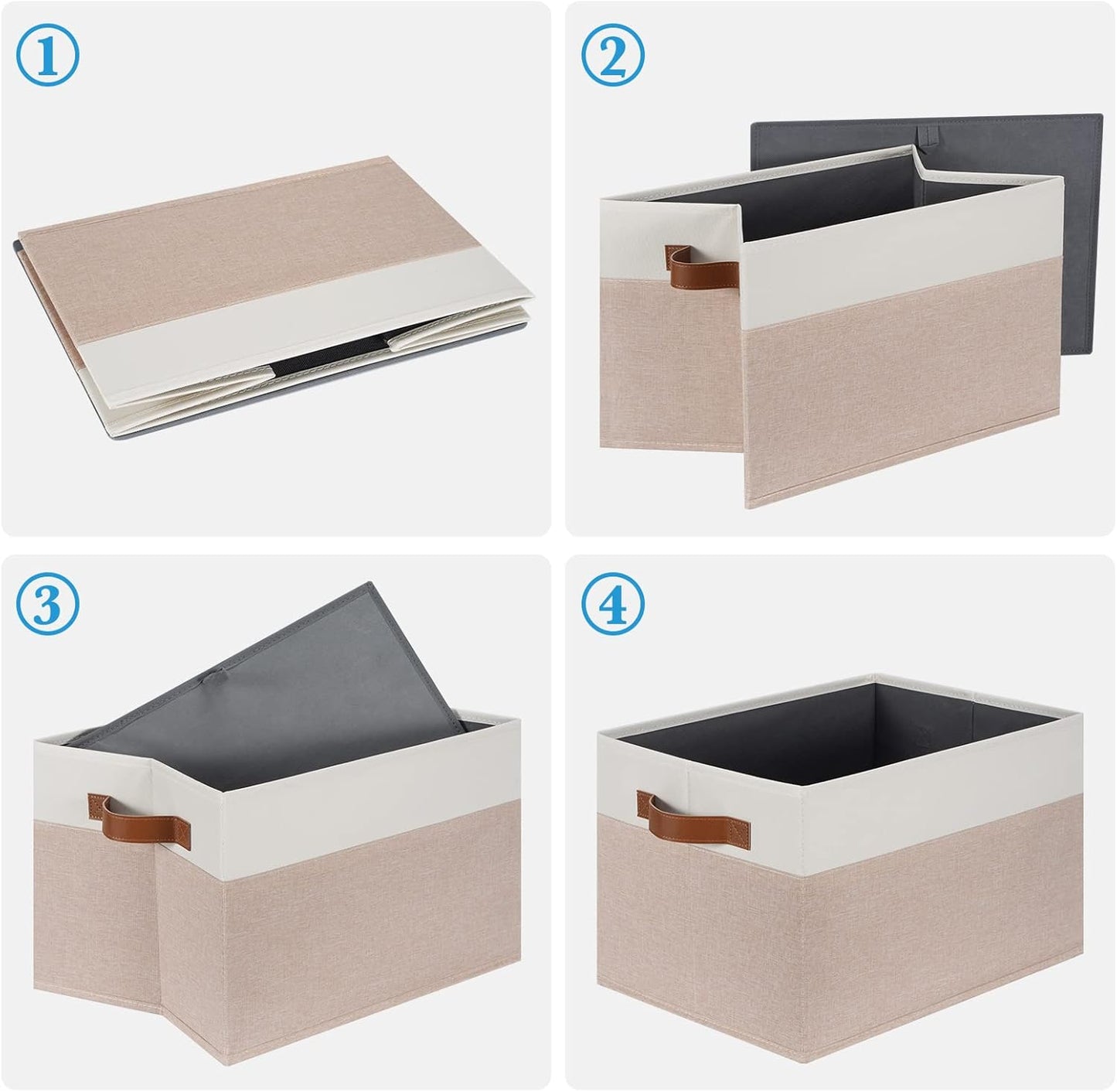 Large Fabric Storage Bins, Foldable Fabric Storage Baskets for Shelves, Sturdy Storage Boxes with PU Handles for Organizing Closet Home Bedroom Office (26L, 3 Packs, Pink&White)