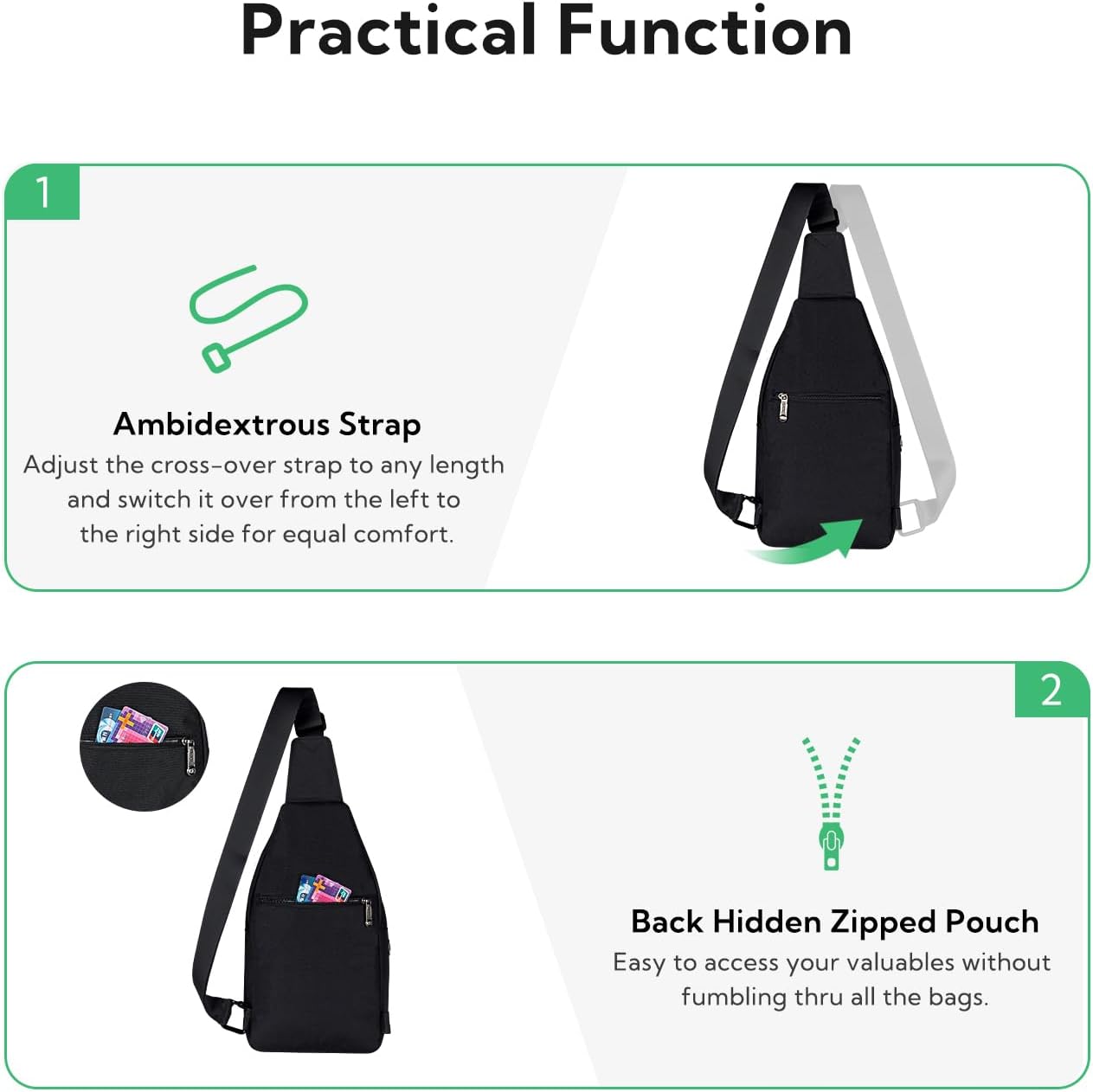 WATERFLY Small Crossbody Sling Backpack Anti Theft Backpack for Traveling Chest Shoulder Bag