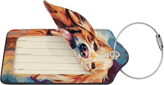 Dog Leather Luggage Tag with Stainless Steel Ring, Fun Name Id Card Cover Travel Bag Tag Set, Suitable for Travel Bag Luggage Women Men 2 PCS