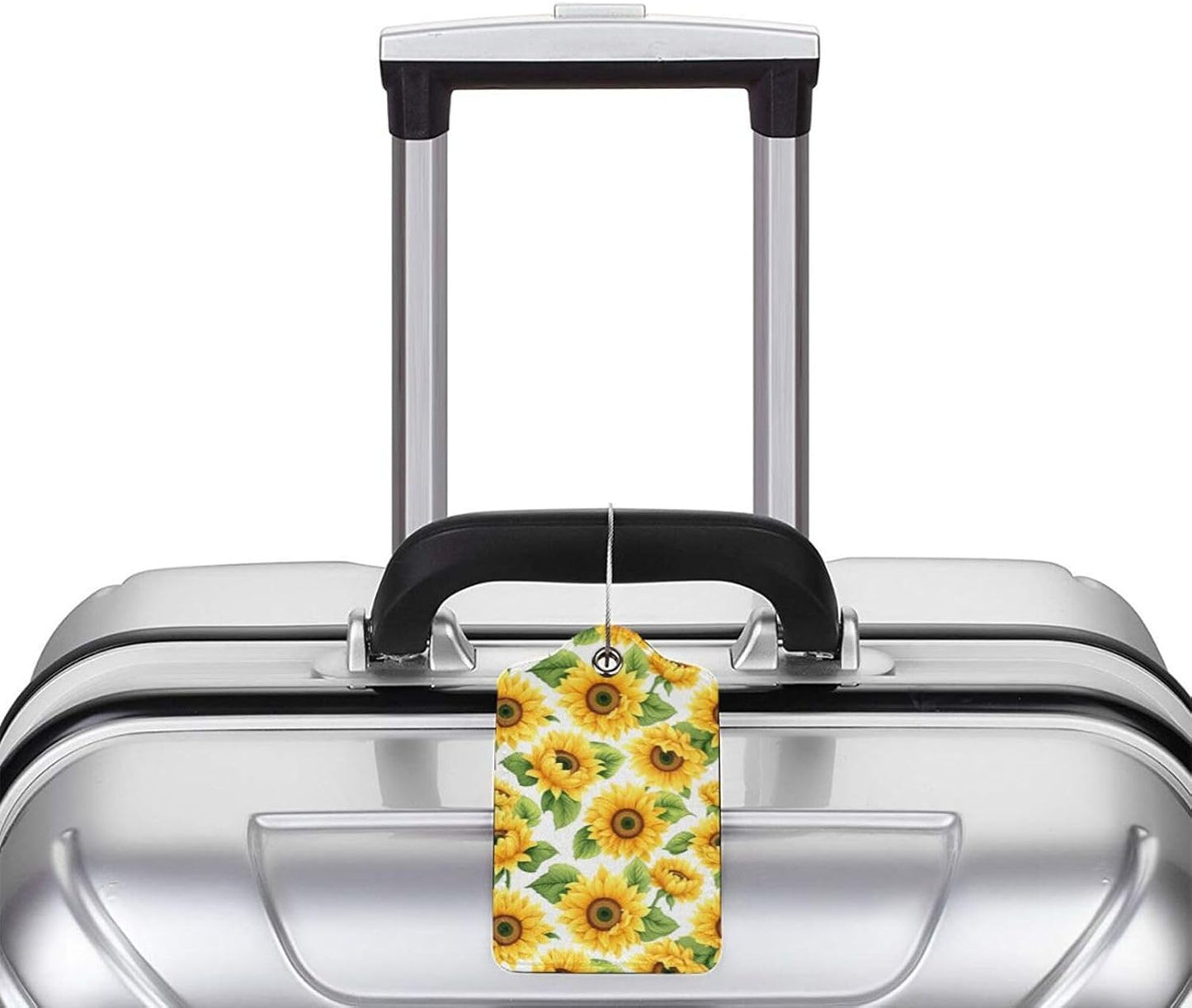 Lovely Sunflower Leather Luggage Tag with Stainless Steel Ring, Fun Name Id Card Cover Travel Bag Tag Set, Suitable for Travel Bag Luggage Women Men 4 PCS