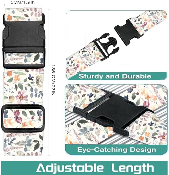 Luggage Straps for Suitcases Travel Belt Accessories, Cute Suitcase Strap, Adjustable Luggage Belt Strap, Heavy Duty with Quick-Release Buckle Luggage Strap Colorful Boho Leaf