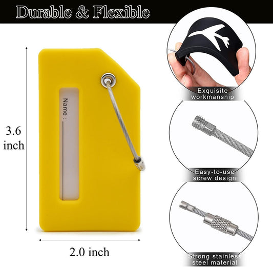 6 Pack Silicone Luggage Tag for Suitcases with Stainless Loop, Privacy Protection Travel Bag Tags Perfect to Quickly Spot Baggage Handbag (Aurantium)