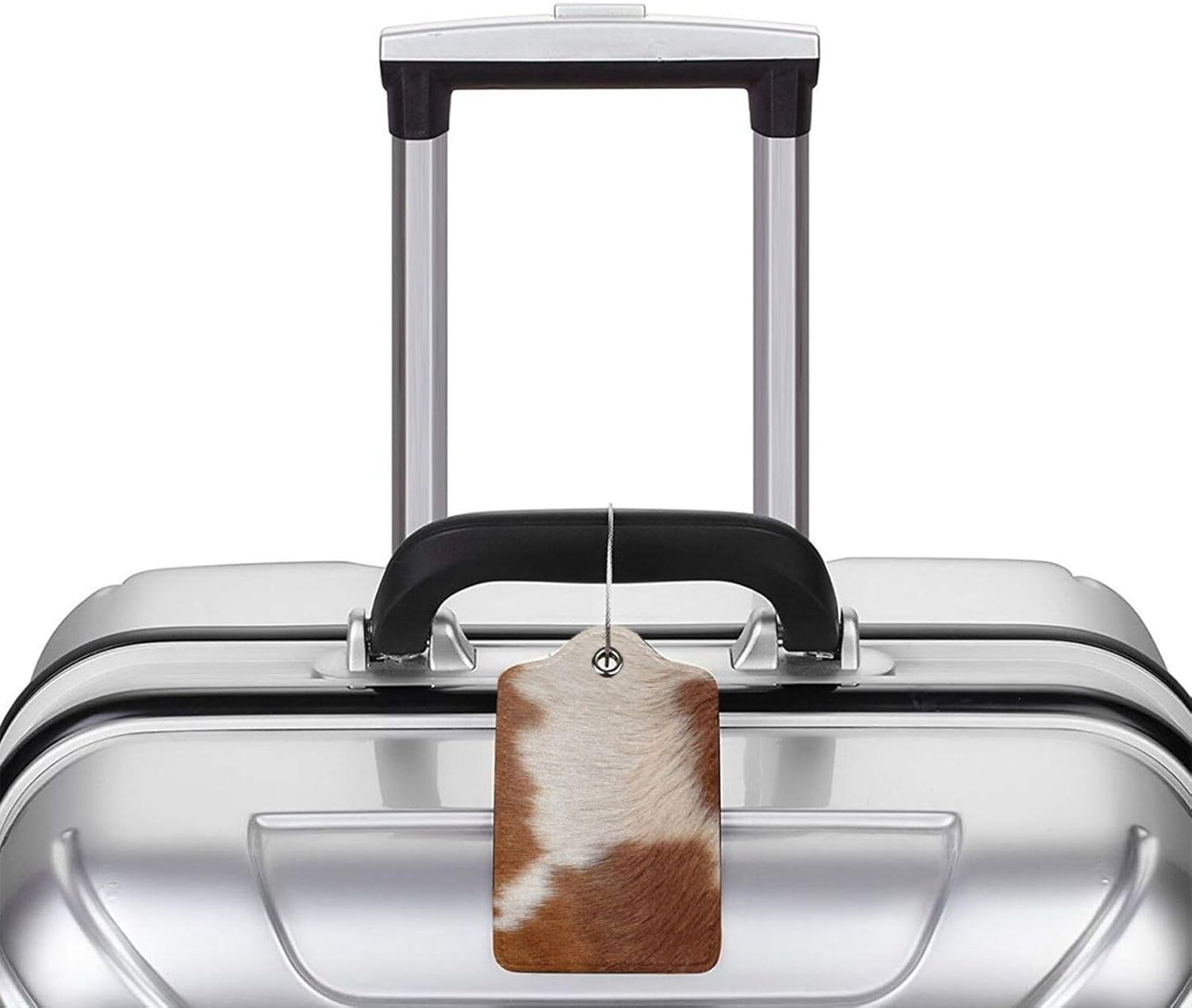 2 Pcs Funny Brown Cowhide Pattern Luggage Tag for Suitcase, Farm Animal Birthday Gift Women Men Boy Girl, Steel Loop with Privacy Cover ID Label