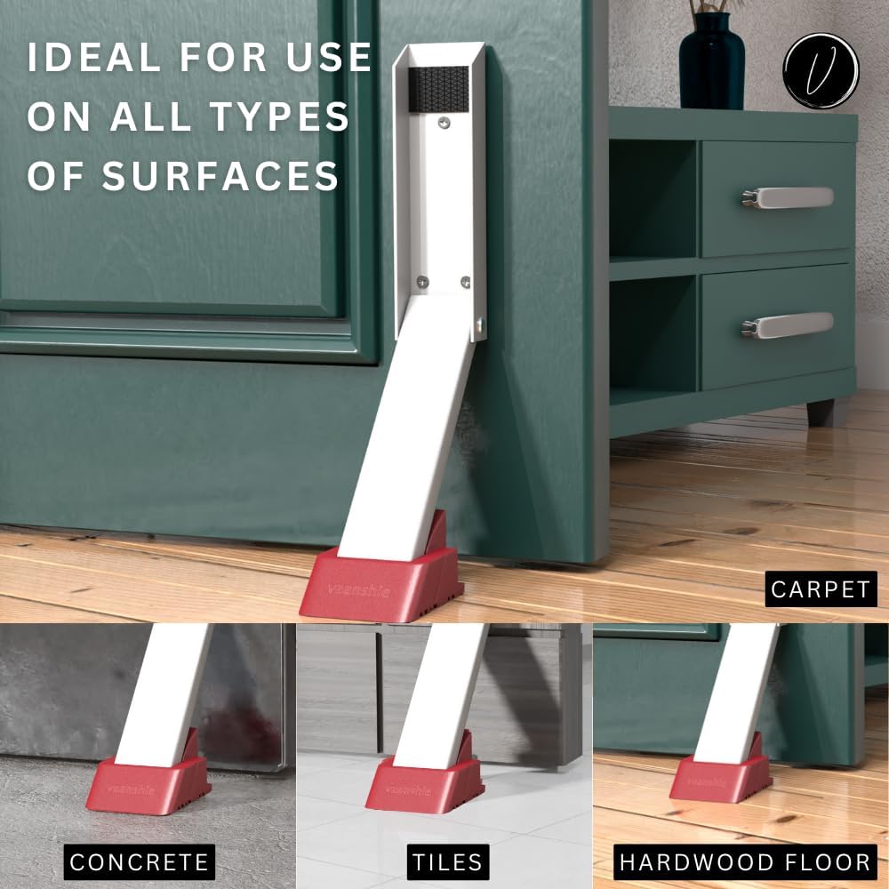 2 Pack Door Stop, No Drill Door Stoppers - Kickdown Doorstop for Home, Glass Doors, & Outdoors, Easy to Install Doors with Self Adhesive Door Stopper, No Screw Flip Down Portable Door Stopper - White