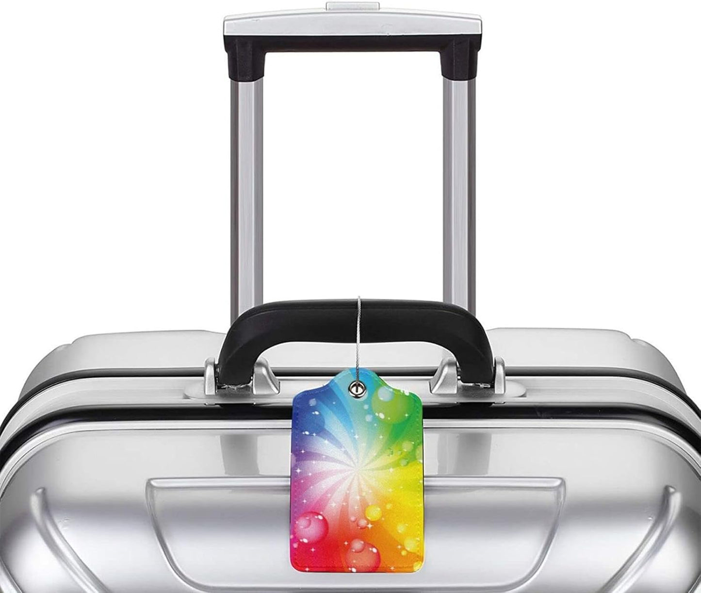 Pretty Colorful Rainbow Luggage Tags for Suitcases Women Girls Kids Adults, 2 Pack Leather Tags for Baggage Travel Backpack Bag, Identifiers Labels with Privacy Cover Name ID Card Stainless Steel Loop