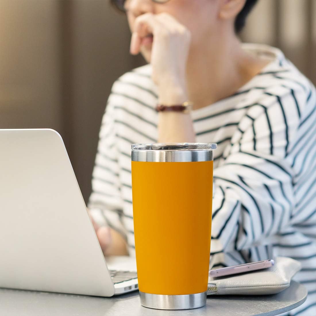 20oz Tumbler Bulk Stainless Steel Vacuum Insulated Tumblers with Lid Double Wall Travel Mug, Durable Powder Coated Coffee Cup, Suitable for Ice Drinks and Hot Beverage (Orange 6pack)