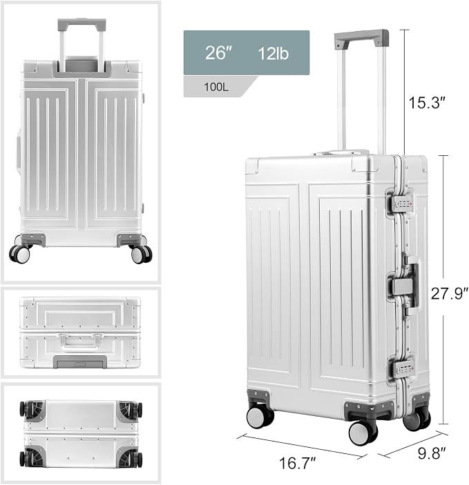 All Aluminum Magnesium Carry On Luggage,Cut from Whole Aluminum Sheet,22x14x9 - Image 8