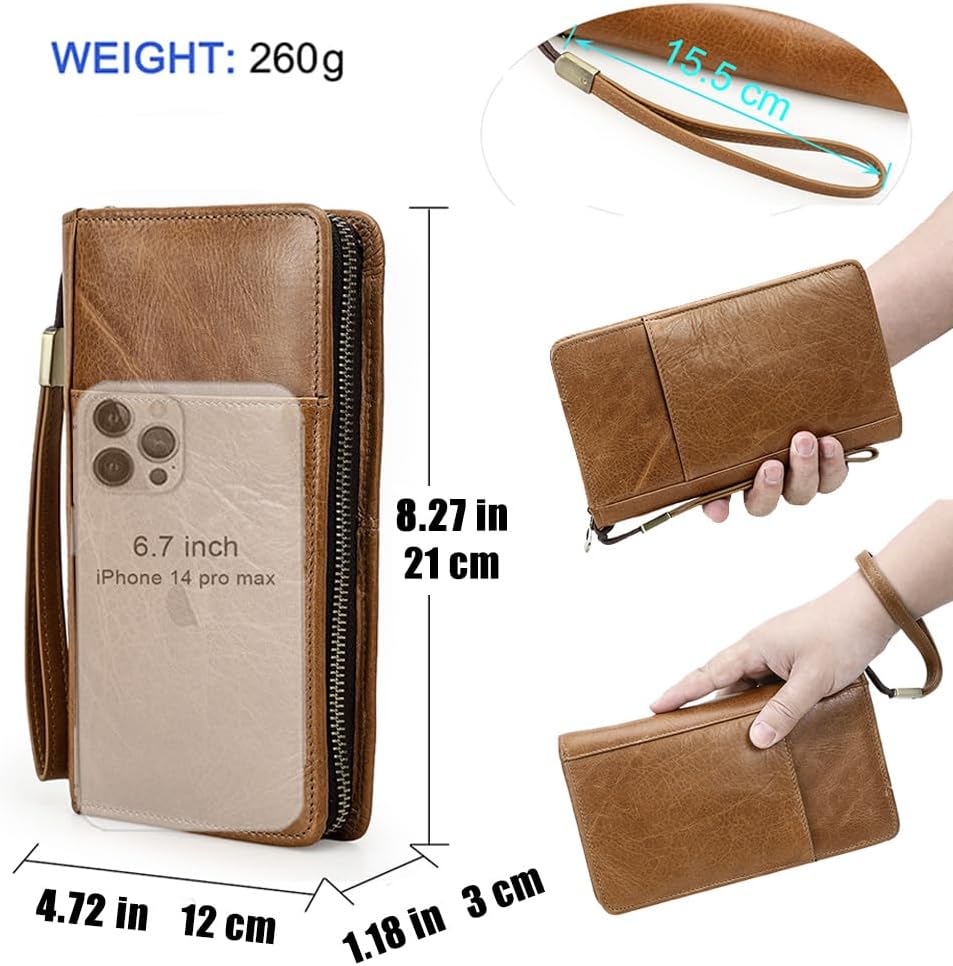 CONTACTS Travel Family Passport Holder for 4 Genuine Leather Passport Wallet RFID Blocking Passports Organizer 3 Layer Design Fit 4 Passports, 13 Credit Cards (Camel Brown)