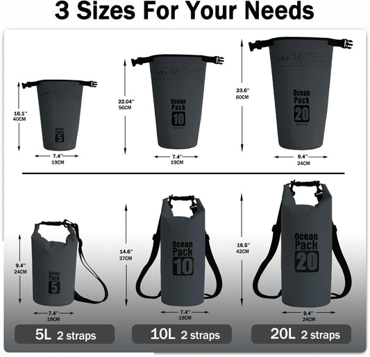 Dry Bag Waterproof Backpack 5L/10L/20L/30L Roll Top Waterproof Bag,Floating Dry bags for Kayaking,Swimming,Boating,Camping,Beach.