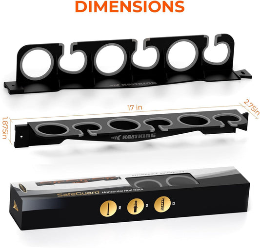 KastKing SafeGuard Fishing Rod Holder for Garage, Wall or Ceiling Mounted Fishing Rod Rack Storage Organizer, Fishing Pole Holder Holds 6 Rods or Combos in Less Than 18 Inches